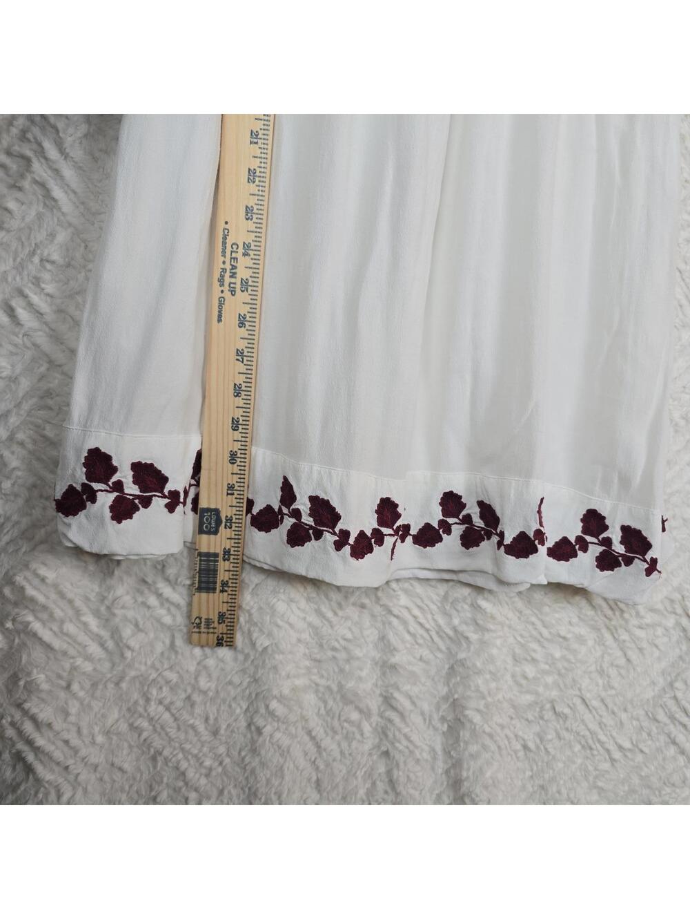 Lucky Brand Hanna shift White Dress with Burgundy Floral Embroidery Size M - Picture 7 of 9